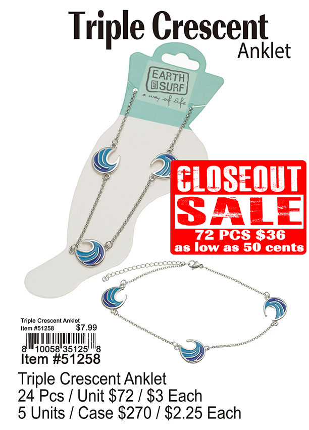 Triple Crescent Anklet - Closeout 72 Pcs.